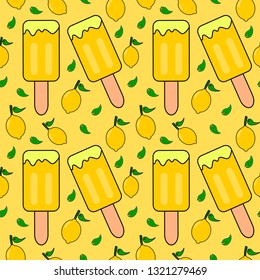 ice cream lemon seamless pattern with yellow background