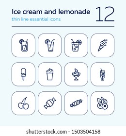 Ice cream and lemonade icons. Set of line icons on white background. Confectionery concept. Vector illustration can be used for topics like sweet, cafe, confectionery shop