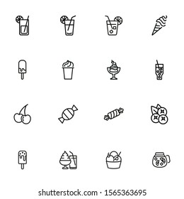 Ice cream and lemonade icons. Set of line icons on white background. Confectionery concept. Vector illustration can be used for topics like sweet, cafe, confectionery shop