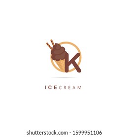 Ice Cream Letter K logo with Circle Element. Design vector illustration Symbol of ice cream
