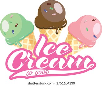 Ice cream lettering with 3 ice cream cones