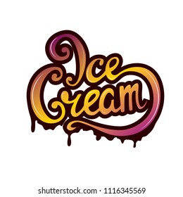 Ice cream lettering, name, sign, store. Vector