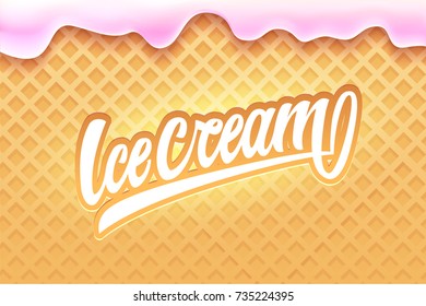 Ice cream lettering on Wafer Background. Vector illustration.