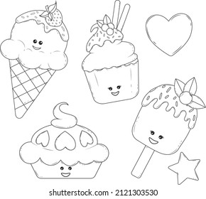 Ice Cream Line Art Cartoon Characters 