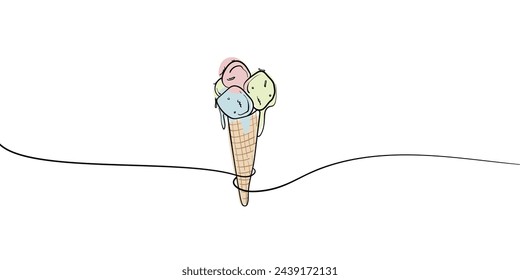 
Ice cream line art drawing on white background. Summer dessert. Vector illustration