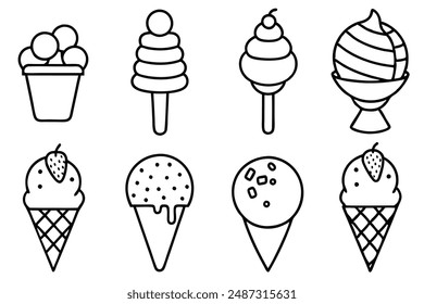 Ice Cream Line Art Iconic Silhouette Illustration