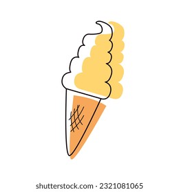 Ice cream in line art illustration. Ice cream  in the waffle cone.Modern trendy vector cartoon illustration