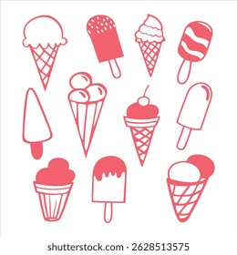 Ice Cream Line Art Illustration Set