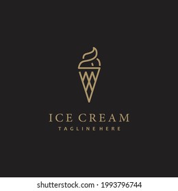 Ice cream line art minimalist logo design vector icon gold color