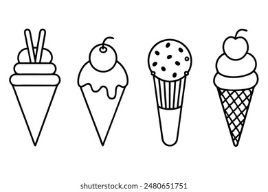 Ice Cream Line ArtA Set of Illustrations