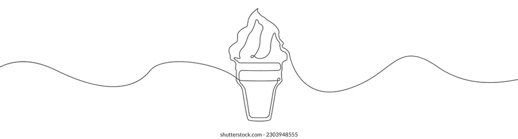 Ice cream line continuous drawing vector. One line Ice cream vector background. Ice cream icon. Continuous outline of a Torch. Ice cream linear design.