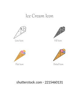 Línea de helado, relleno, plano, contorno, iconos de color de detalle e iconos establecidos en el vector Ilustración - Comida rápida