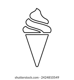 Ice cream line icon, black outline on white. Soft gelato in waffle cone, segmented shape. Vector clipart sign or minimalist logo for web design and print, illustration of summer street food.