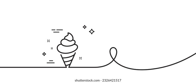 Ice cream line icon. Continuous one line with curl. Vanilla sundae cone sign. Frozen summer dessert symbol. Ice cream single outline ribbon. Loop curve pattern. Vector