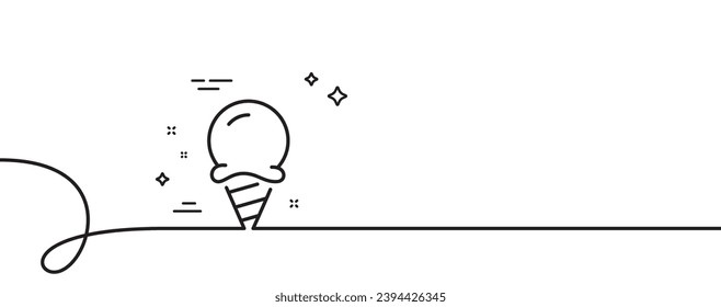 Ice cream line icon. Continuous one line with curl. Vanilla sundae cone sign. Frozen summer dessert symbol. Ice cream single outline ribbon. Loop curve pattern. Vector
