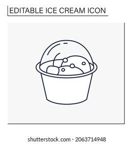 Ice cream line icon. Delicious dessert. Tasty frozen ice with cherry in plastic bowl. Summer sweets. Isolated vector illustration.Editable stroke