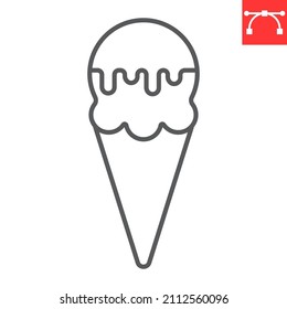 Ice cream line icon, frozen and sweet, ice cream cone vector icon, vector graphics, editable stroke outline sign, eps 10.
