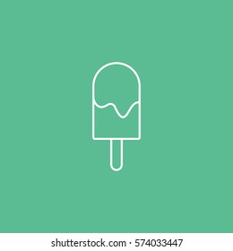 Ice Cream Line Icon On Green Background