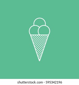 Ice Cream Line Icon On Green Background