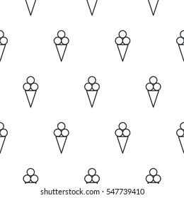 Ice cream line icon seamless vector pattern. Dessert outline tileable white monochrome background.