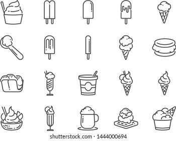 Ice cream line icon set. Included icons as sweet, cool, frozen, soft cream, flavor, dairy and more.