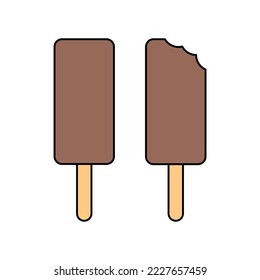 Ice Cream line icon set. Eskimo on a stick. Whole and bitten ice cream isolated on white background