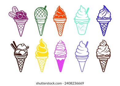 Ice cream line icon set. Included icons as sweet, cool, frozen, soft cream, flavor, dairy and more.