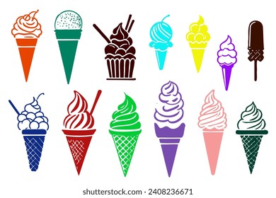Ice cream line icon set. Included icons as sweet, cool, frozen, soft cream, flavor, dairy and more.