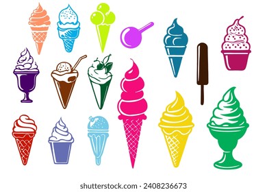 Ice cream line icon set. Included icons as sweet, cool, frozen, soft cream, flavor, dairy and more.