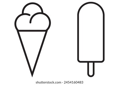 Ice cream line icon set, silhouette. Ice cream cone wafer filled with cartoon, vector illustration. Simple, flat ice cream cone icon and symbol, vector.