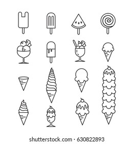 ice cream line icon set
