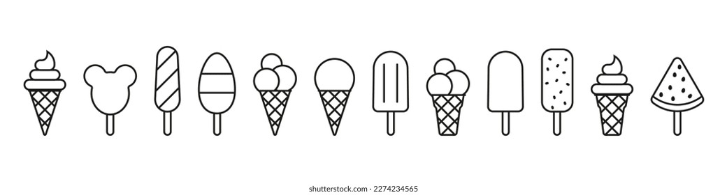 ice cream line icon symbol set