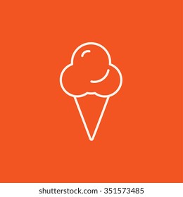 Ice cream line icon for web, mobile and infographics. Vector white icon isolated on red background.