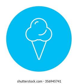 Ice cream line icon for web, mobile and infographics. Vector white icon on the light blue circle isolated on white background.