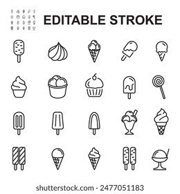 Ice cream line icons. Editable stroke. 