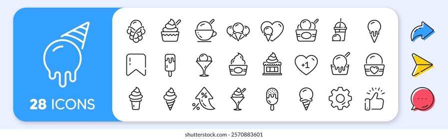 Ice cream line icons. Interest rate, AI generate, Inflation icons. Vanilla sundae, frozen yogurt, bubble waffle. Sweet dessert food, milkshake with ice cream, sundae icons. Vector