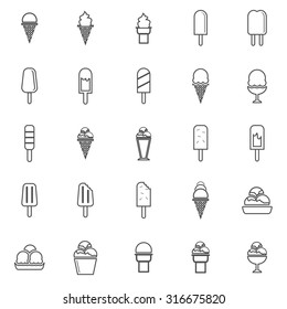 Ice cream line icons on white background, stock vector