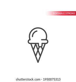 Ice cream line vector icon. Ice-cream with waffle cone outline symbol, editable stroke.