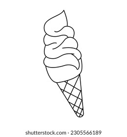 Ice cream line vectors illustration. Black and white cartoon vector illustration for coloring book. 