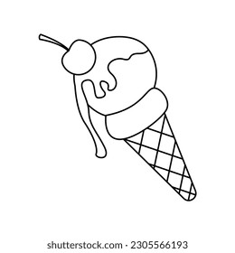 Ice cream line vectors illustration. Black and white cartoon vector illustration for coloring book. 