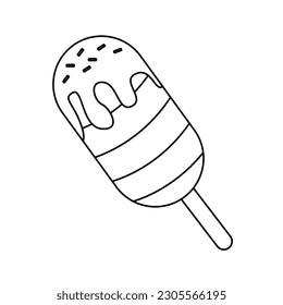 Ice cream line vectors illustration. Black and white cartoon vector illustration for coloring book. 