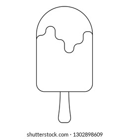 Ice cream linear drawing. Outline line art design. Vector illustration isolated on white background. Sweet chocolate summer style. Beautiful Flat icon.