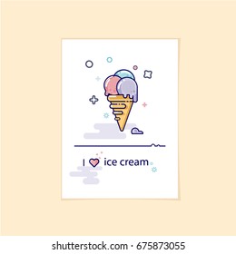 Ice cream linear icon in modern style.; Postcard or design element; cute linear style.; Vector image