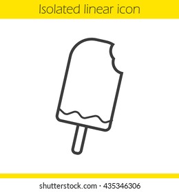 Ice cream linear icon. Thin line illustration. Bitten icecream on stick. Contour symbol. Vector isolated outline drawing