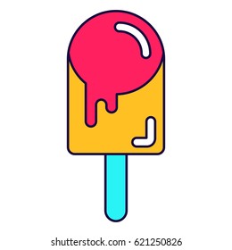 Ice cream lines icon. Fashion patch, pin badges set inspried by 80s - 90s comic style. Flat vector cartoon illustration. Objects isolated on a white background.