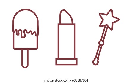 ice cream, lipstick and magic wand icon