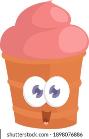 Ice cream in a little cone, illustration, vector on a white background.