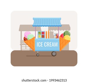 Ice cream local street market mobile shop stall vector