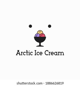 Ice cream logo. Arctic icecream polar bear concept on white background