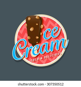 Ice cream logo with chocolate ice cream with nuts